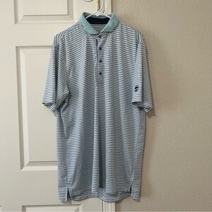 Greyson Blue and White Striped Polo Shirt - Large